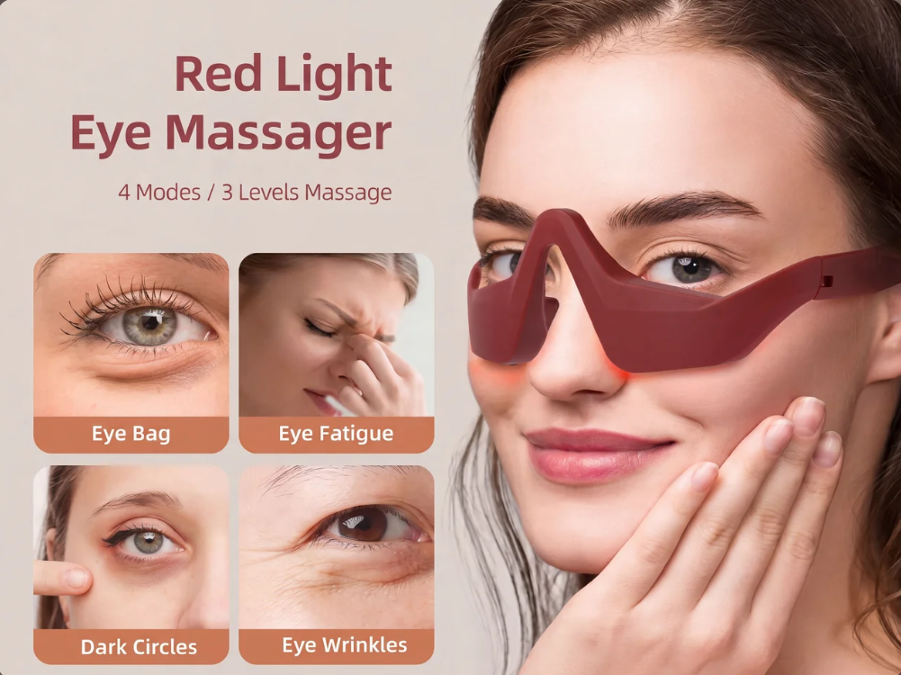 Red Eye Massager Under-Eye Glasses Massager Relieves Eye Fatigue Eyes Massage Glasses Eye Fatigue Relief Massager